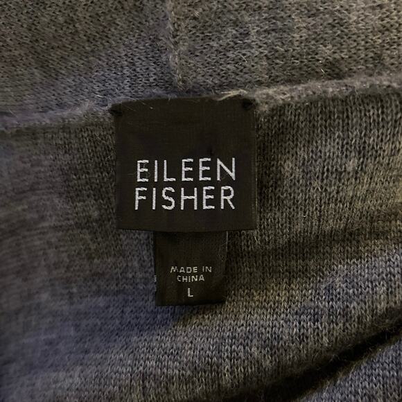 Eileen Fisher Size L Cardigan Sweater Grey Gray Wool Mohair Pockets Minimalist - Picture 3 of 5